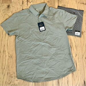 BYLT Basics Men’s Light Green Polka Dot Short Sleeve Polo Shirt, size XL